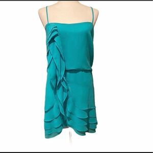 Greylin Teal Ruffled Spaghetti Strap Dress Sz Med
